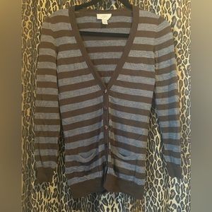 Banana Republic soft gray and brown striped vneck cardigan XS 100% wool